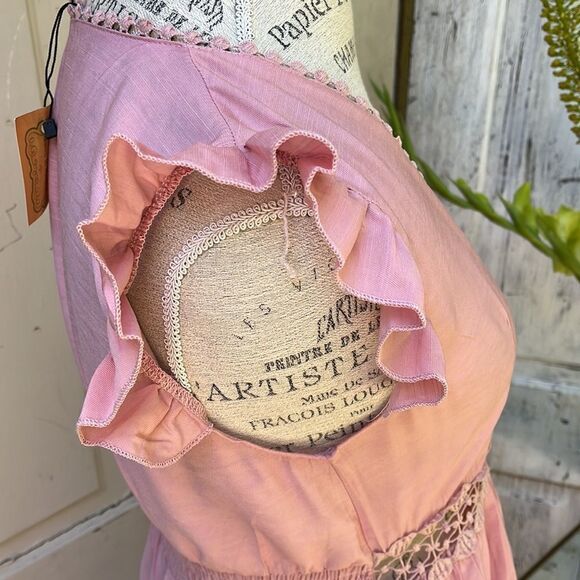 DUSKY PINK HI-LOW SLEEVELESS RUFFLE SUMMER DRESS BNWT Size S M L - Picture 5 of 8
